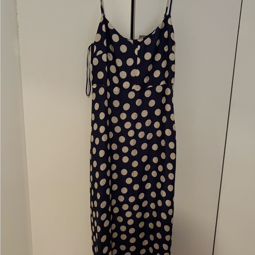 J. Crew White and Blue Slip Midi Dress Spaghetti Strap NWT